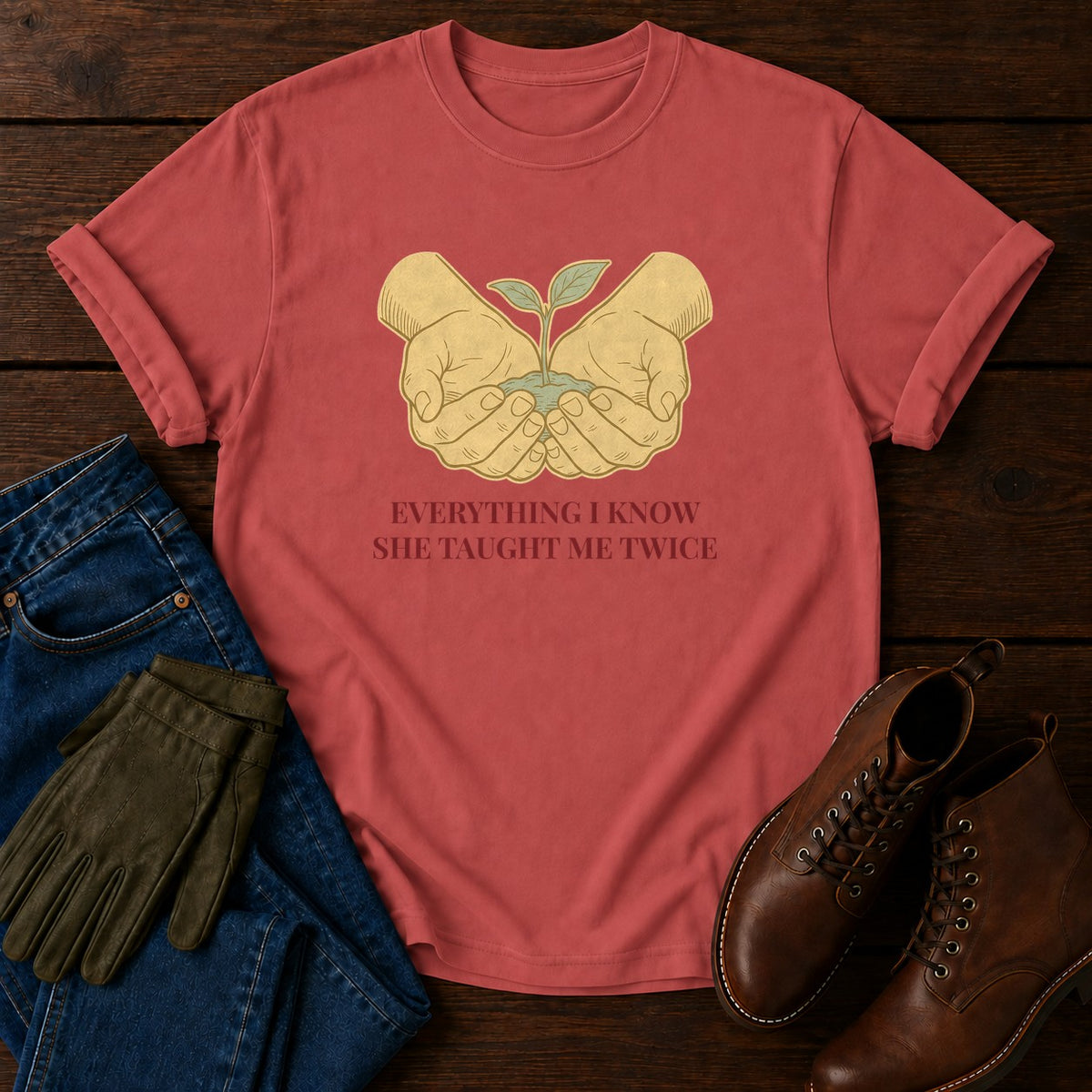 She Taught Me Twice T-Shirt — Crimson