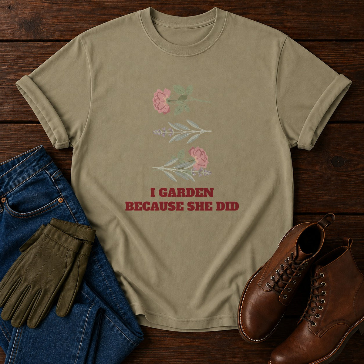 Because She Did T-Shirt — Khaki
