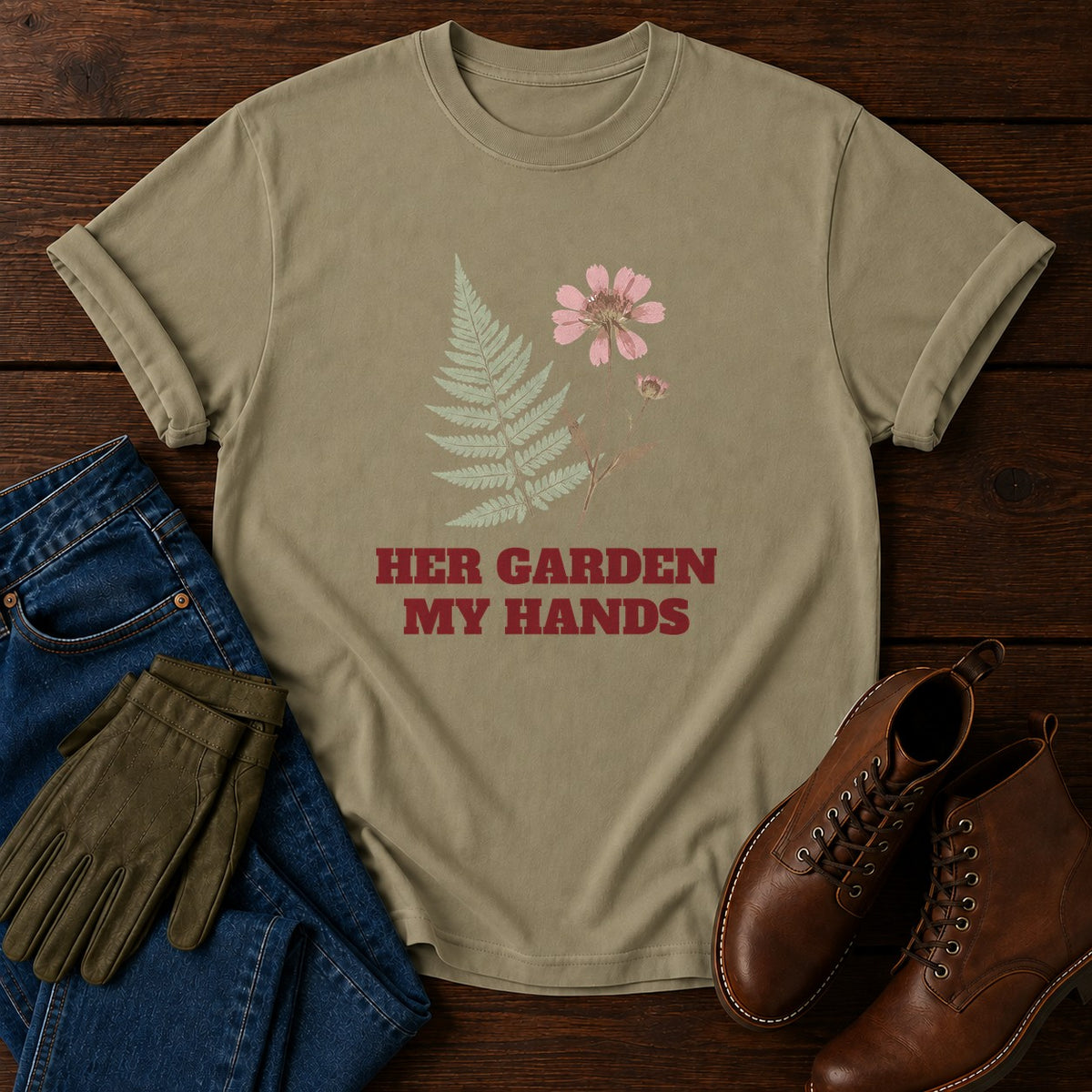 Her Garden My Hands T-Shirt — Khaki