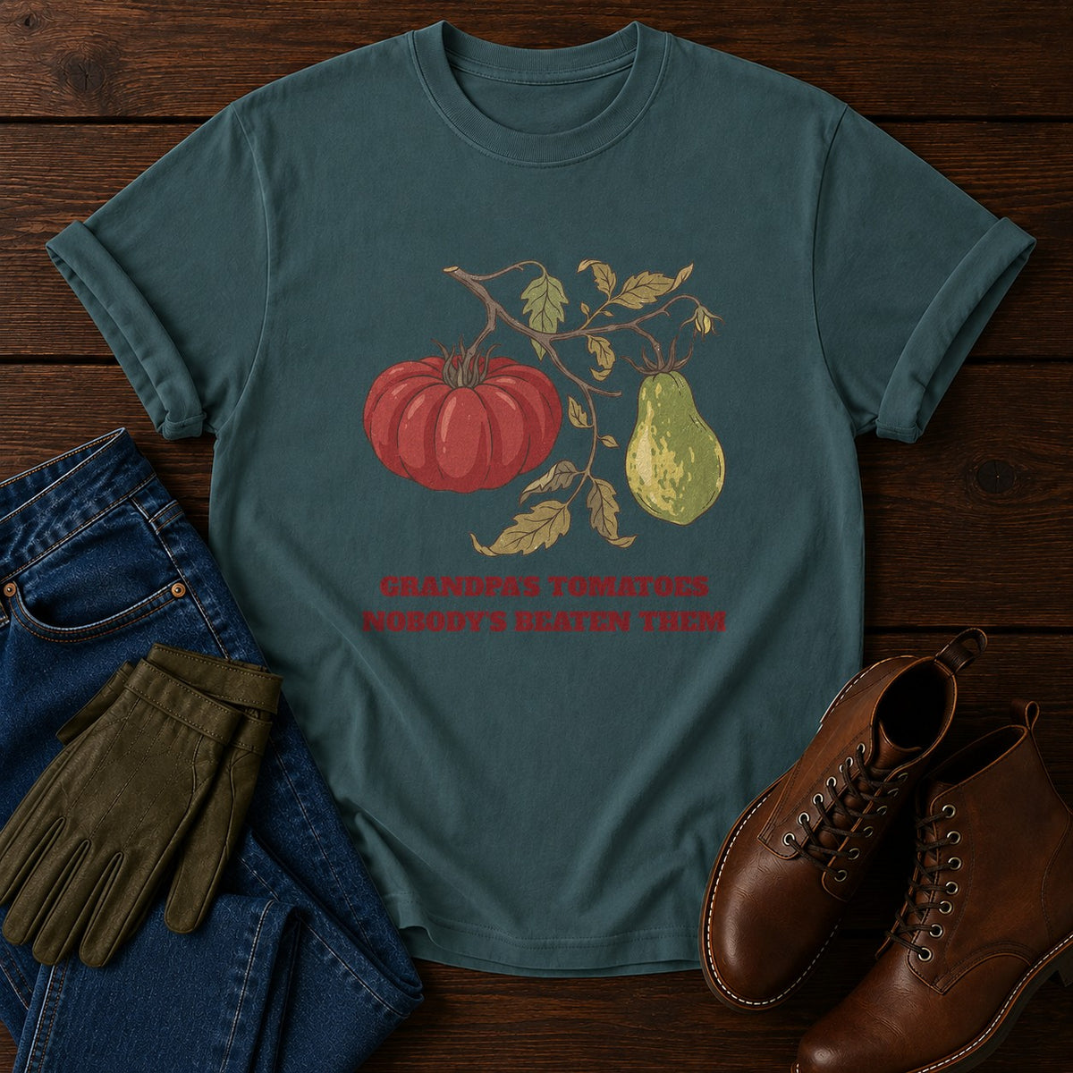 Grandpa's Tomatoes T-Shirt — Blue Spruce