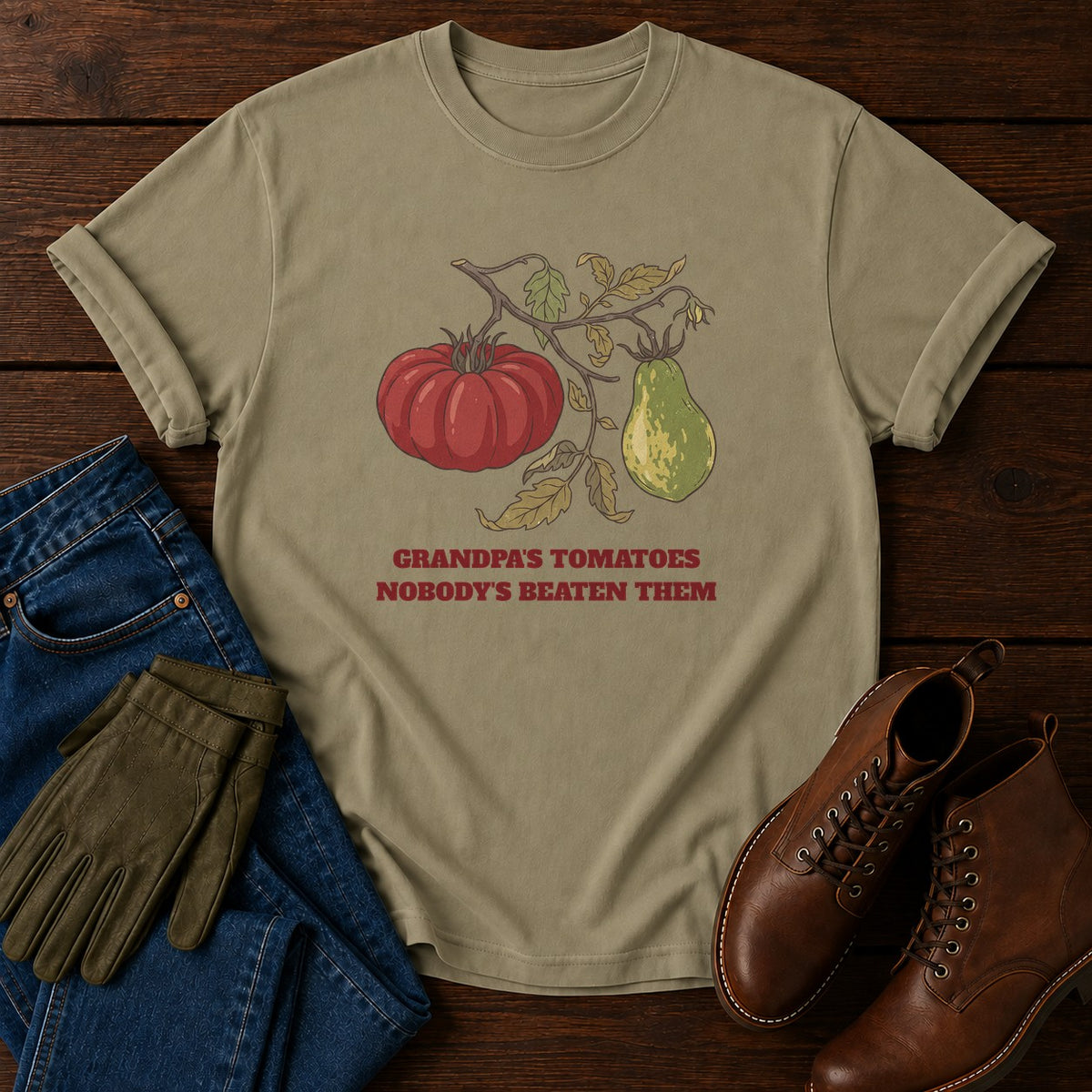 Grandpa's Tomatoes T-Shirt — Khaki