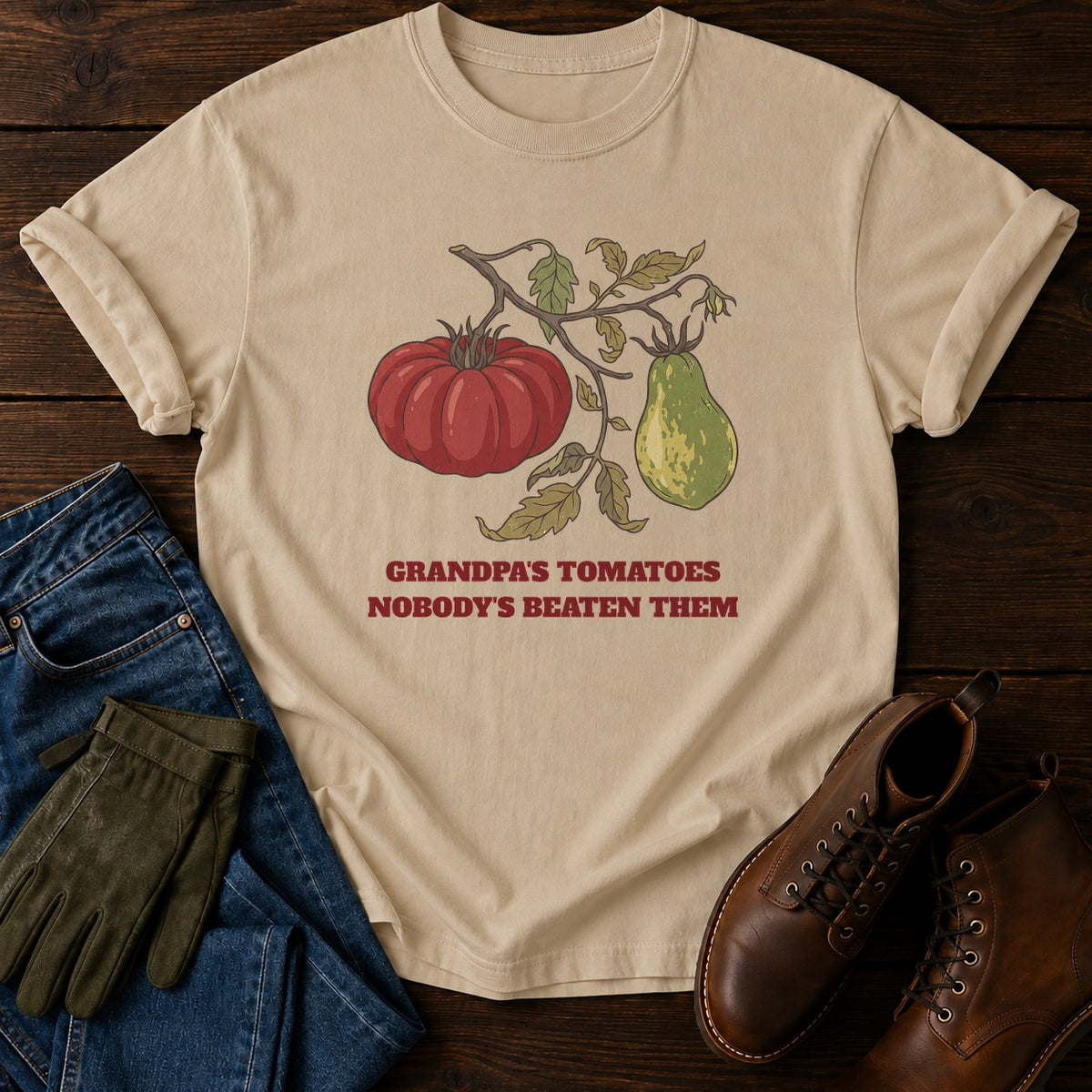 Grandpa's Tomatoes T-Shirt — Sandstone