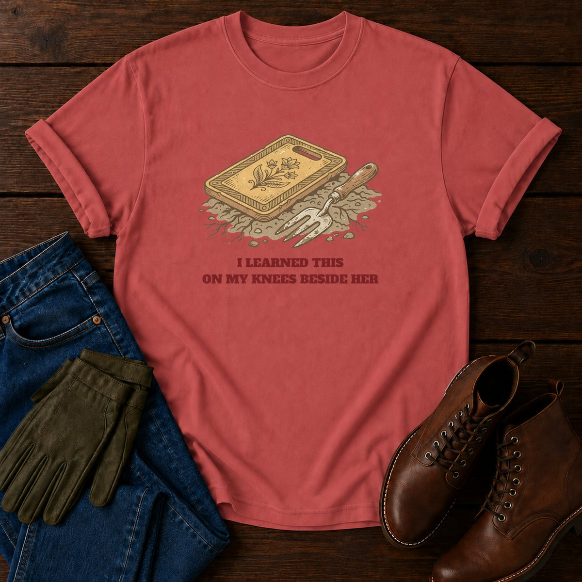 Beside Her T-Shirt — Crimson