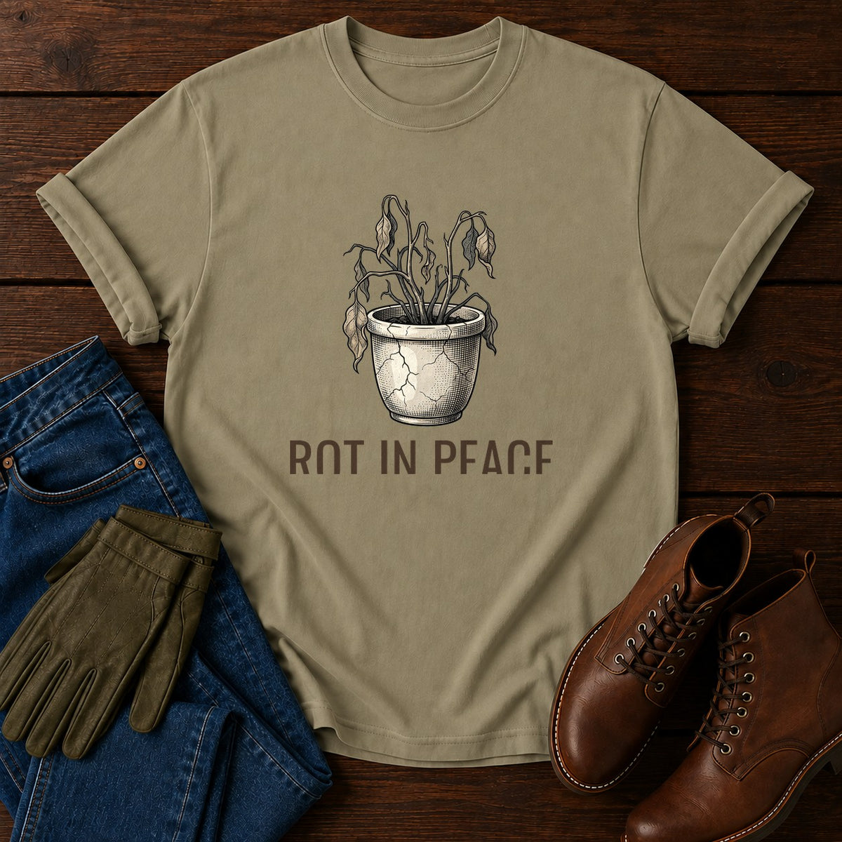 Rot In Peace T-Shirt — Khaki