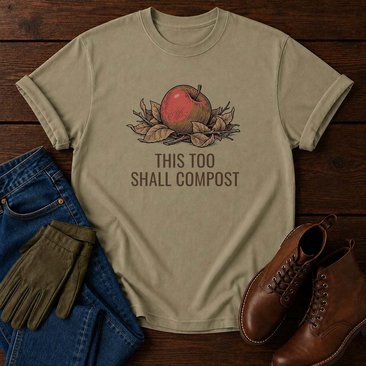 This Too Shall Compost T-Shirt — Khaki