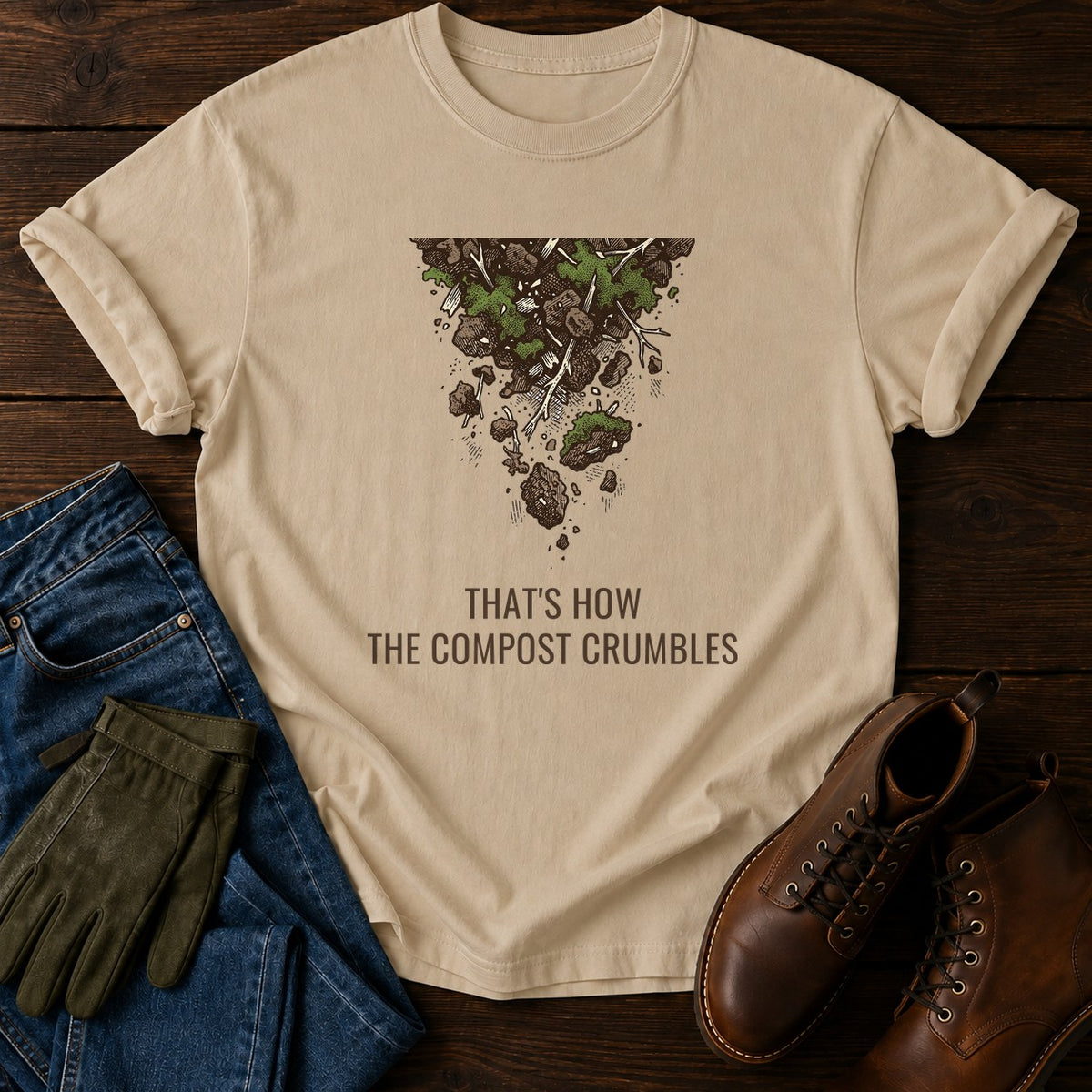 The Compost Crumbles T-Shirt — Sandstone