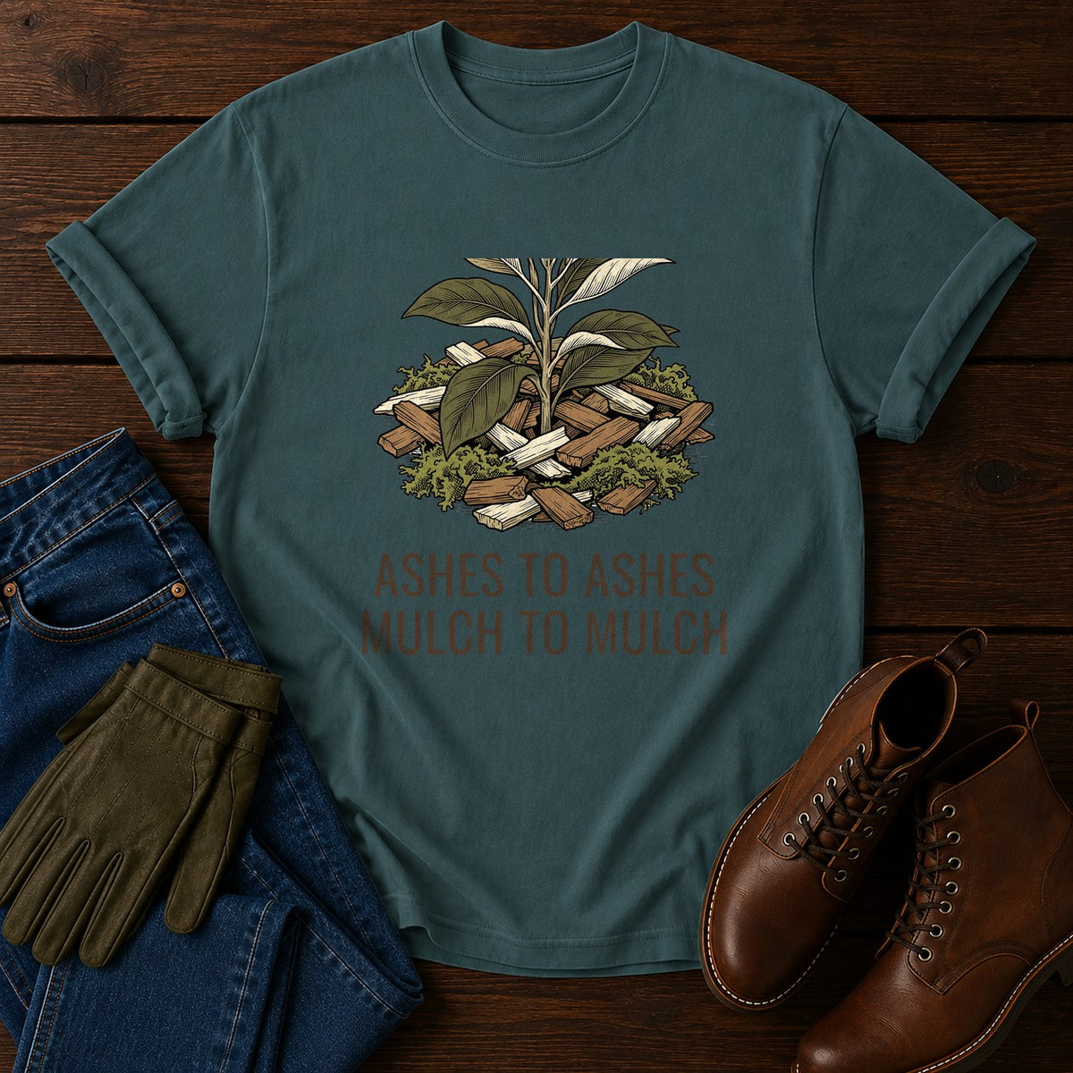 Mulch To Mulch T-Shirt — Blue Spruce