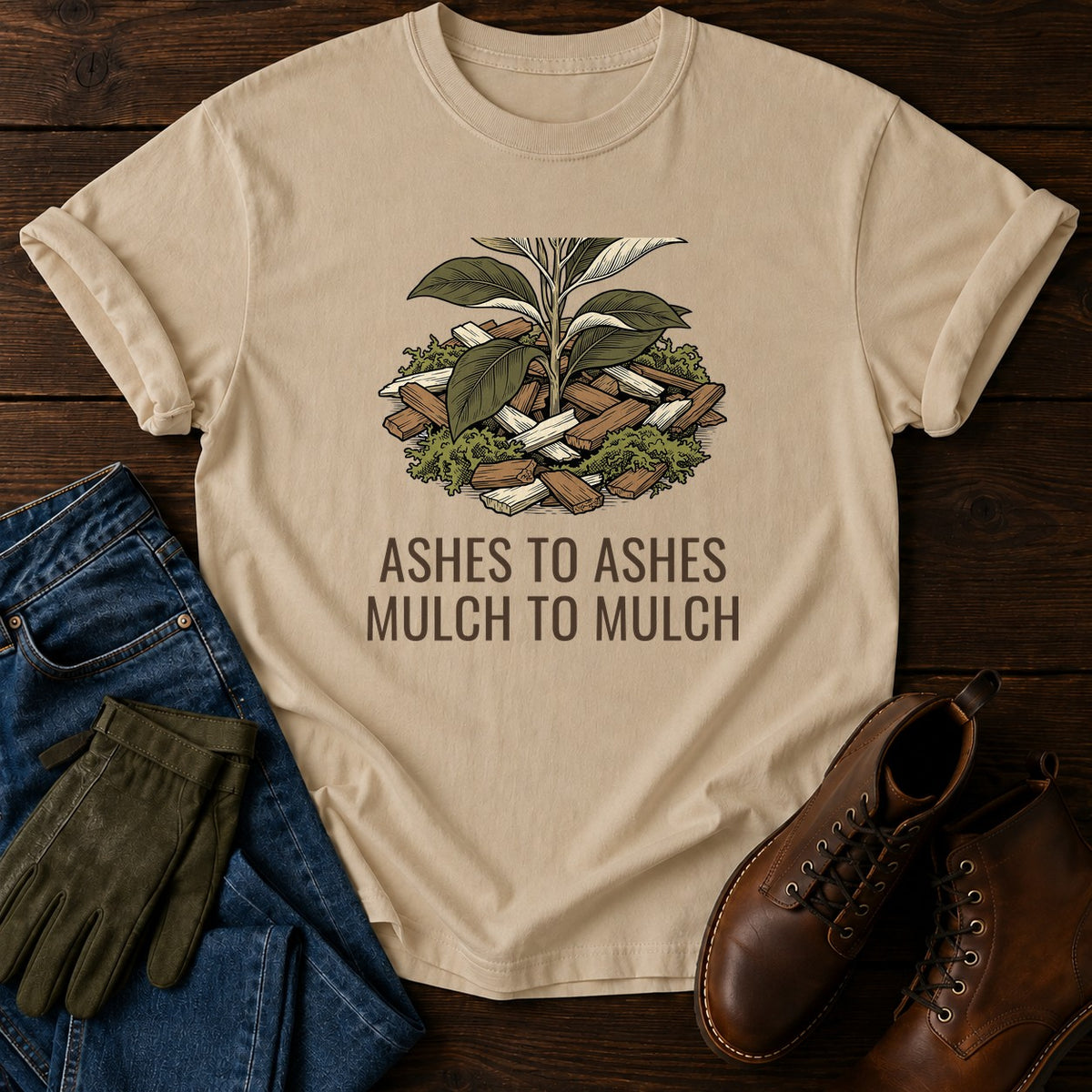 Mulch To Mulch T-Shirt — Sandstone