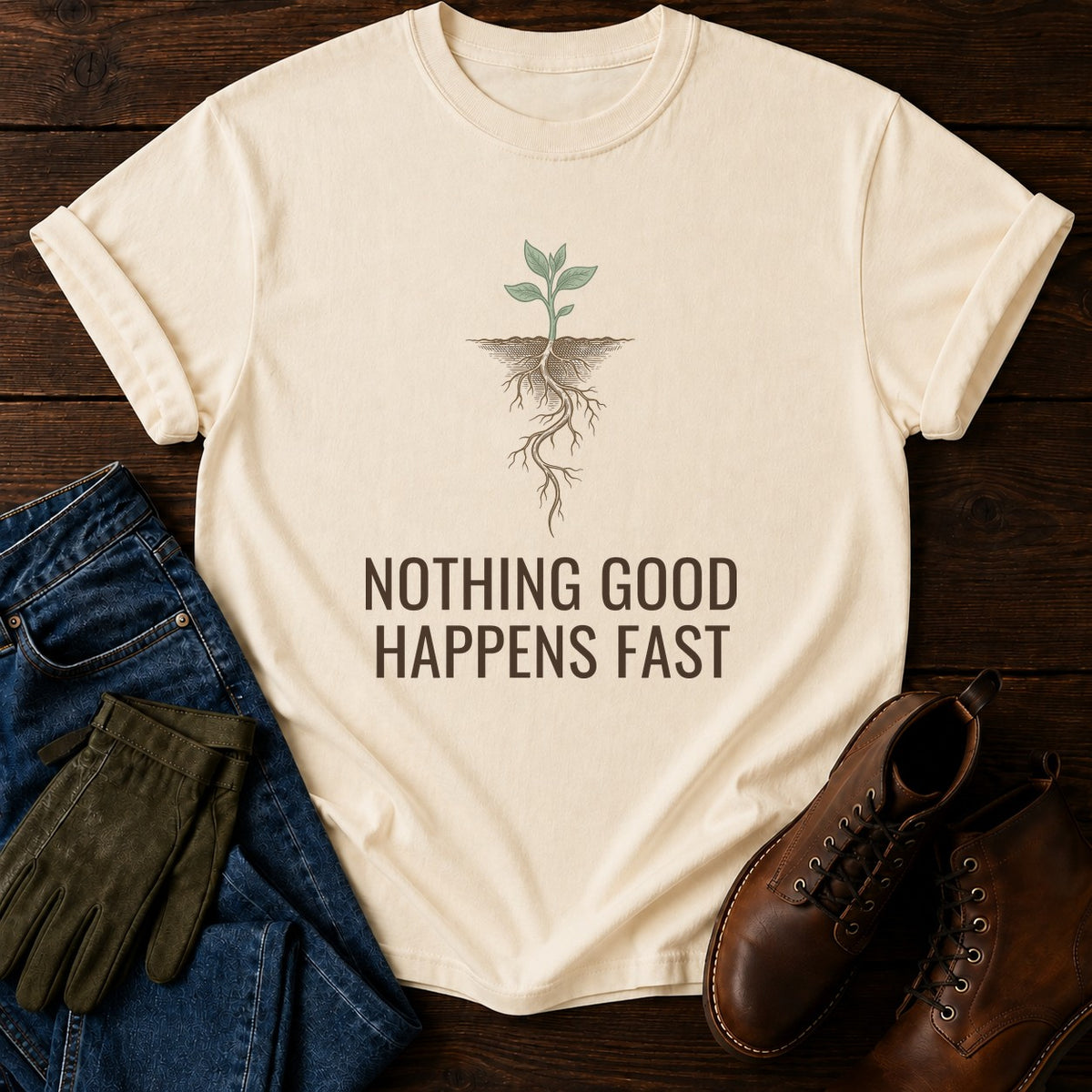 Nothing Happens Fast T-Shirt — Ivory