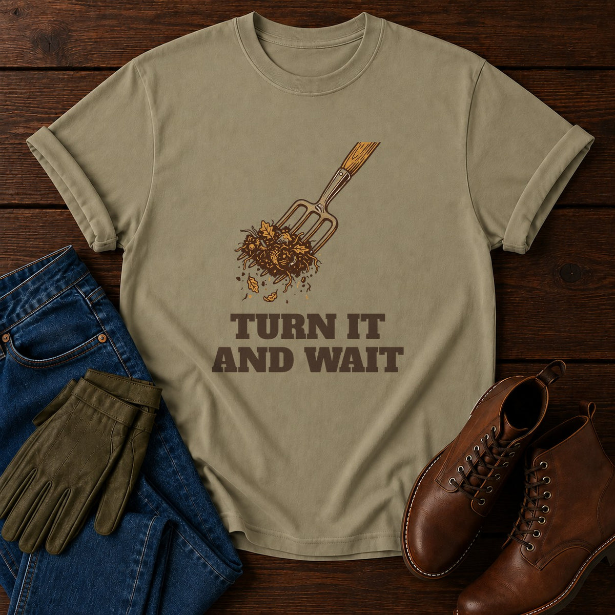 Turn It And Wait T-Shirt — Khaki