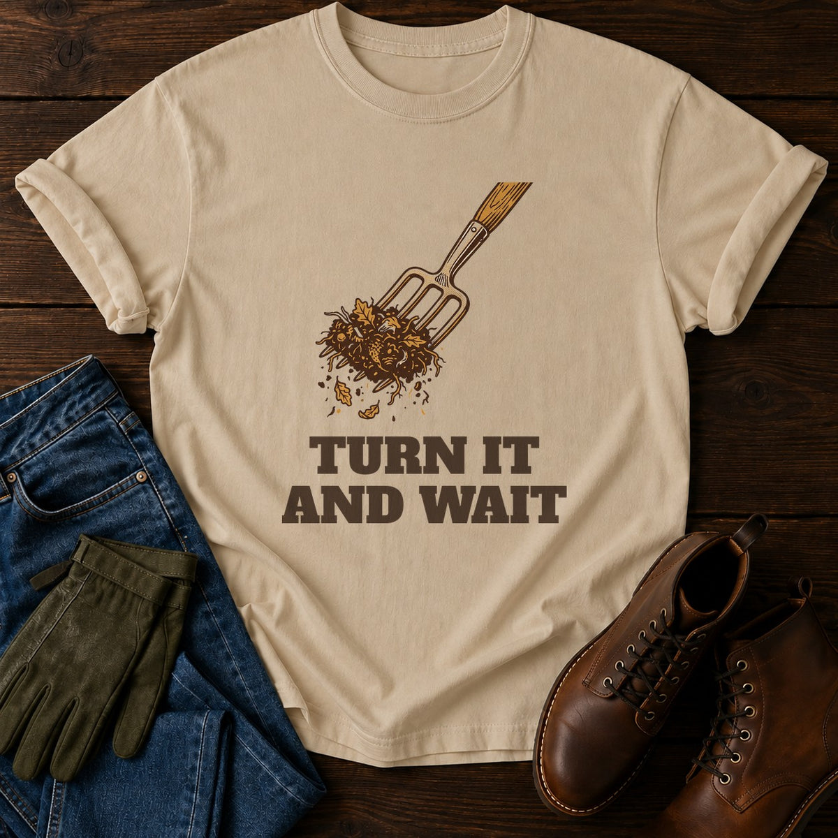 Turn It And Wait T-Shirt — Sandstone