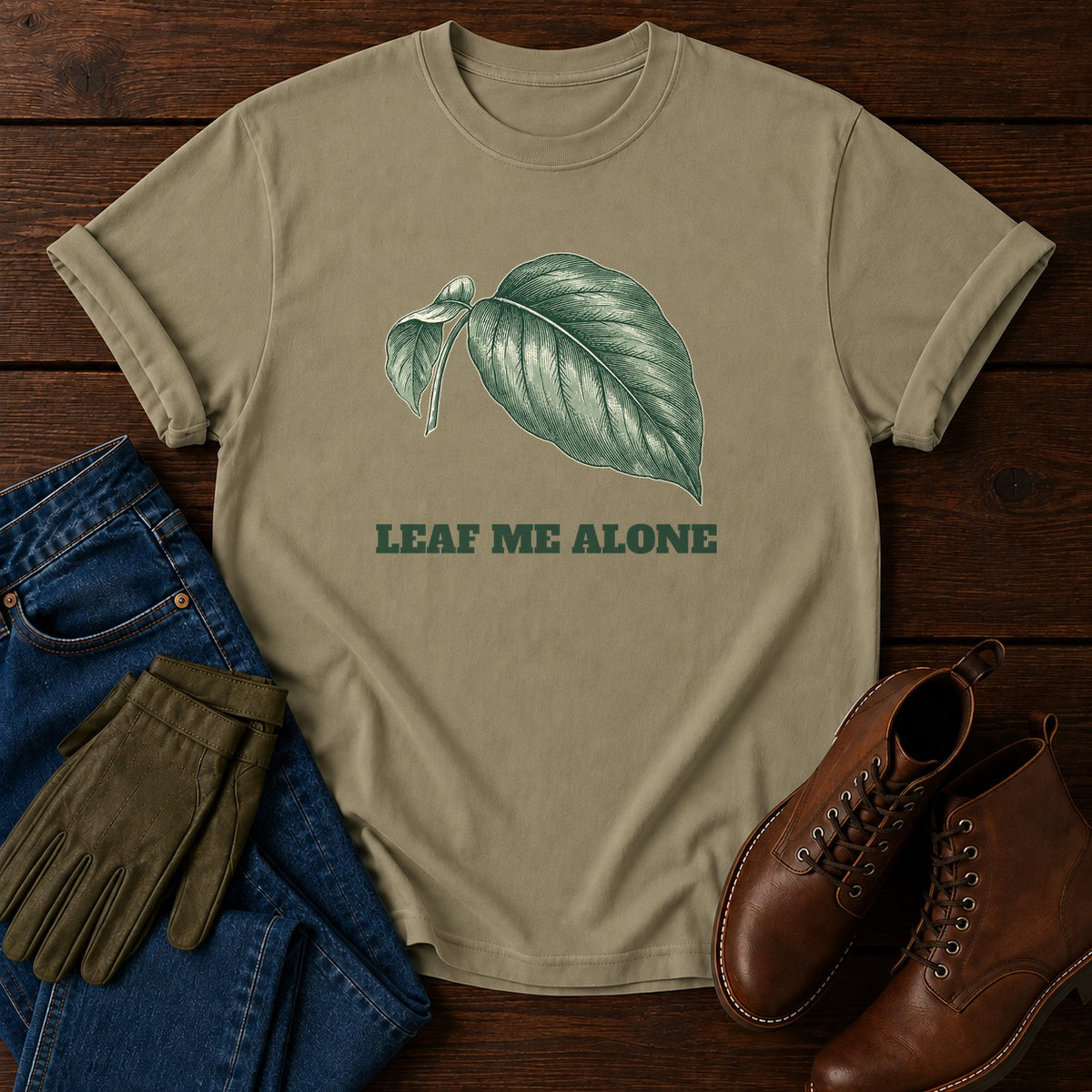 Leaf Me Alone T-Shirt — Khaki