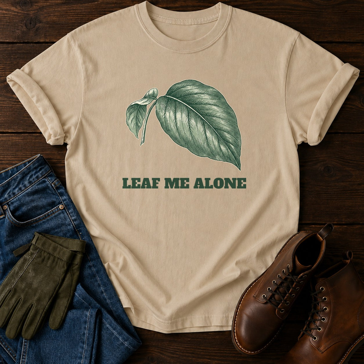 Leaf Me Alone T-Shirt — Sandstone