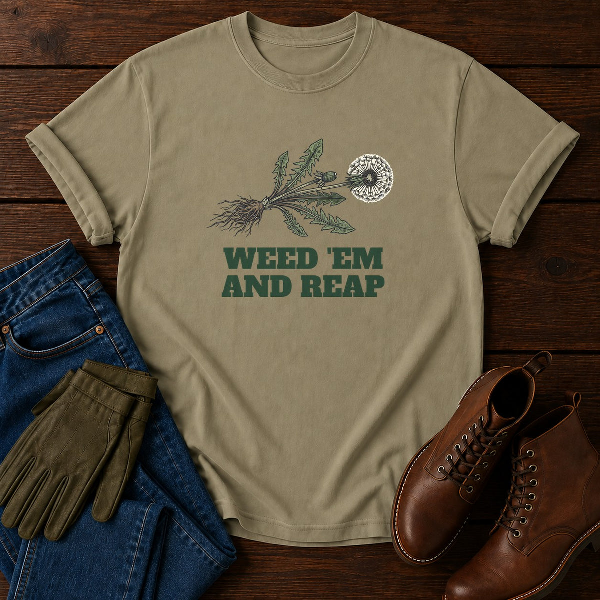 Weed Em And Reap T-Shirt — Khaki