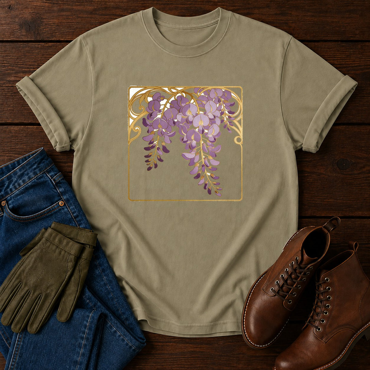 Nouveau Wisteria T-Shirt — Khaki