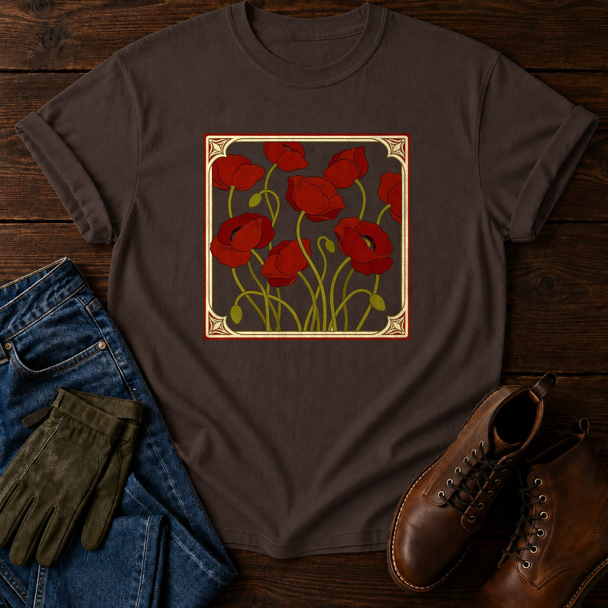 Nouveau Poppy Panel T-Shirt — Espresso