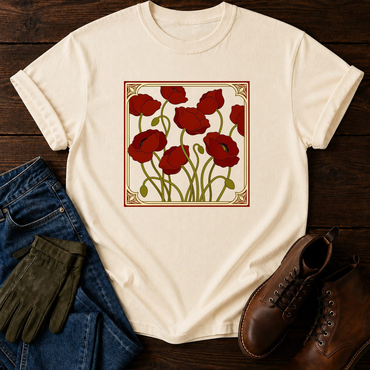 Nouveau Poppy Panel T-Shirt — Ivory