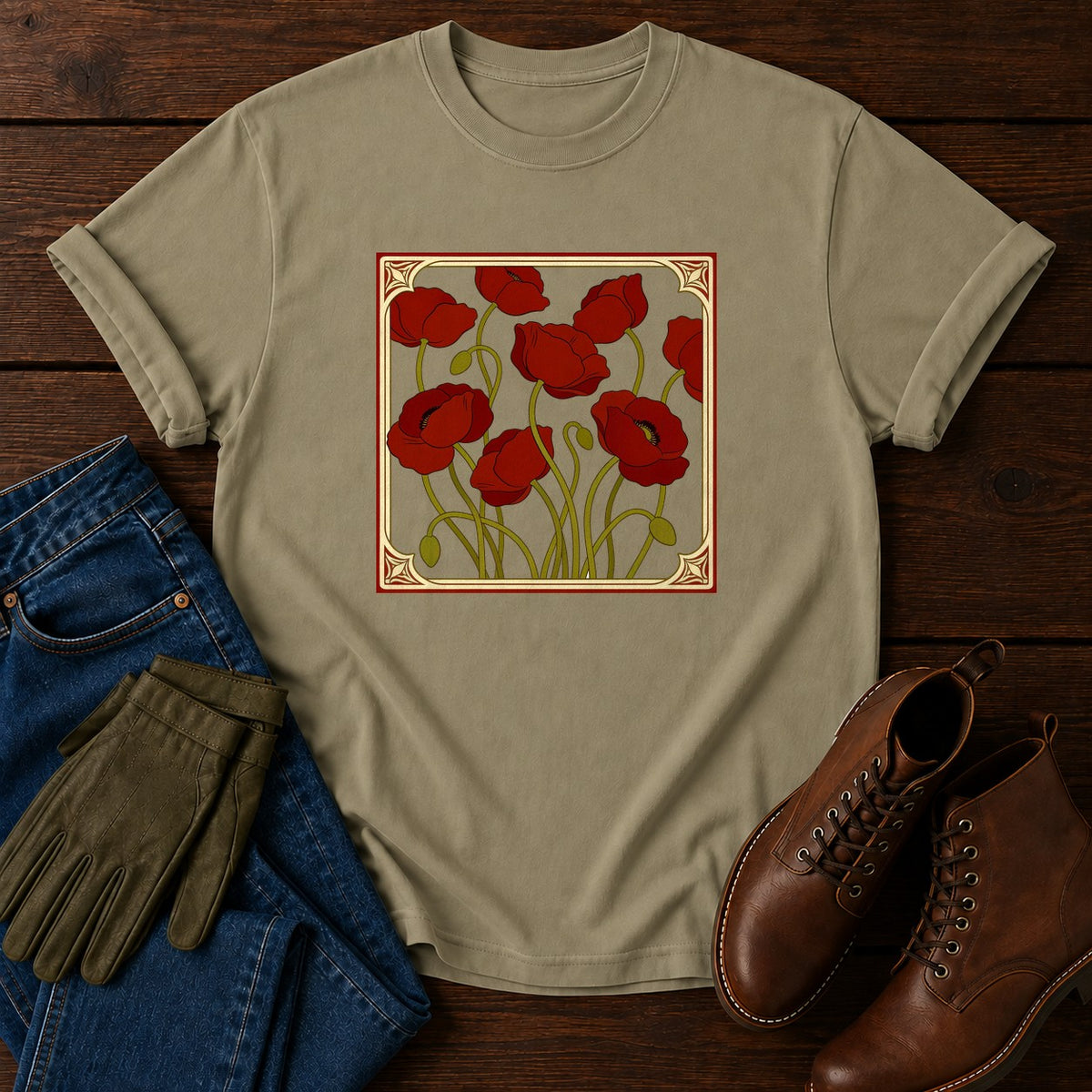 Nouveau Poppy Panel T-Shirt — Khaki