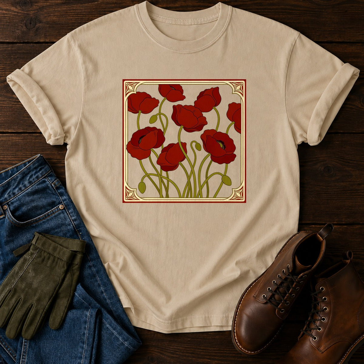 Nouveau Poppy Panel T-Shirt — Sandstone