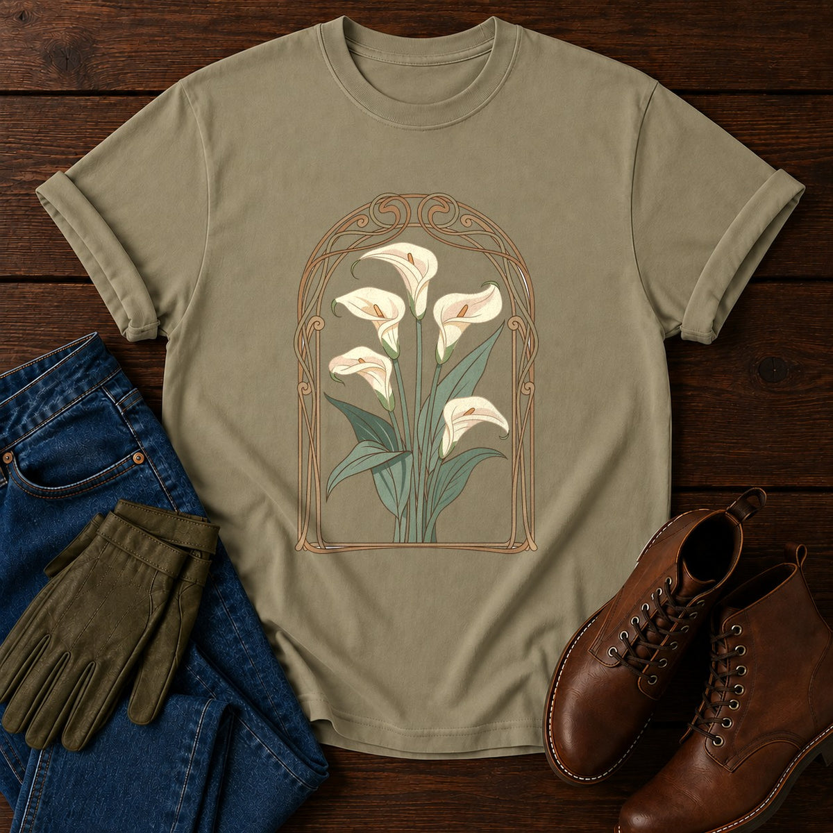 Nouveau Lily Arch T-Shirt — Khaki