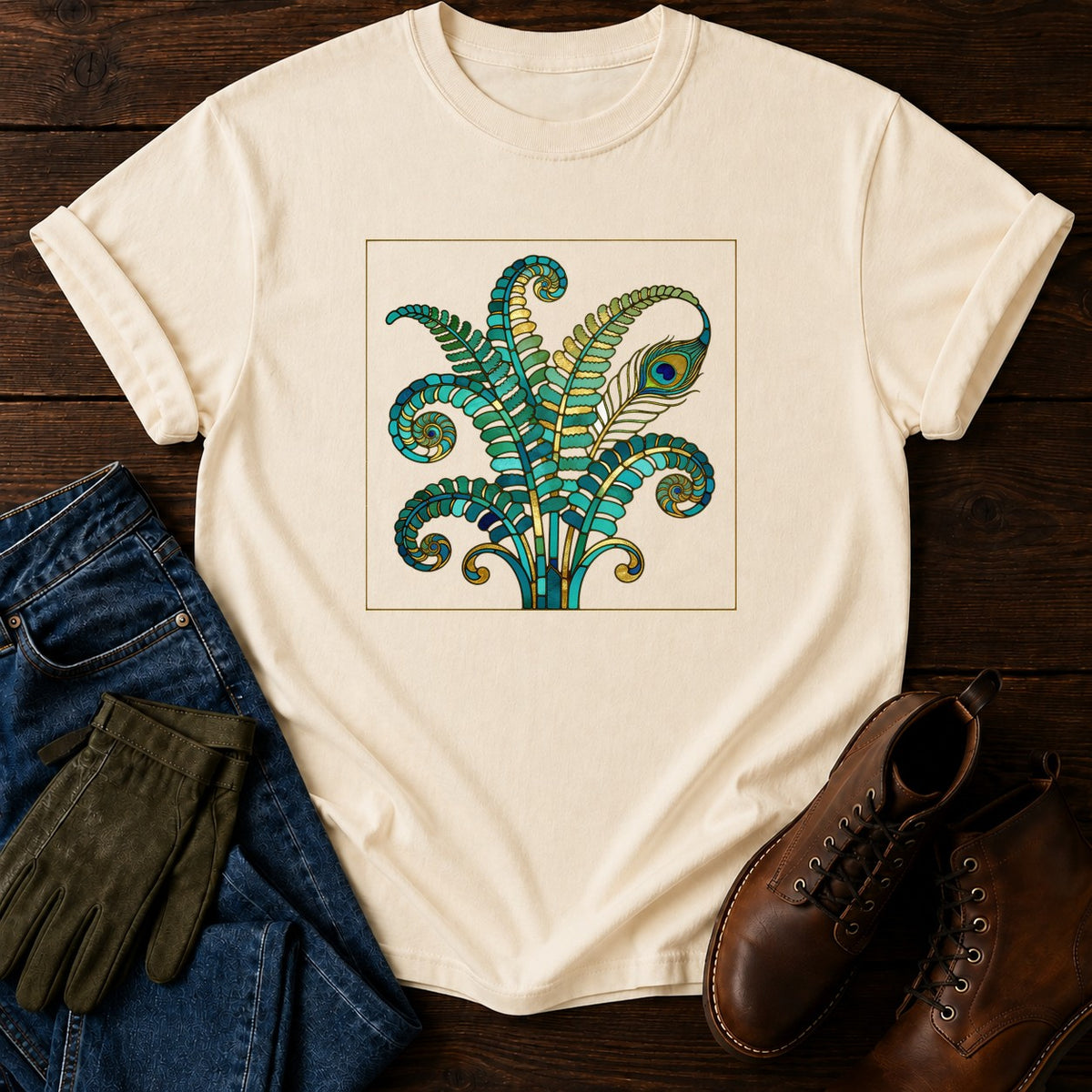 Nouveau Peacock Fern T-Shirt — Ivory