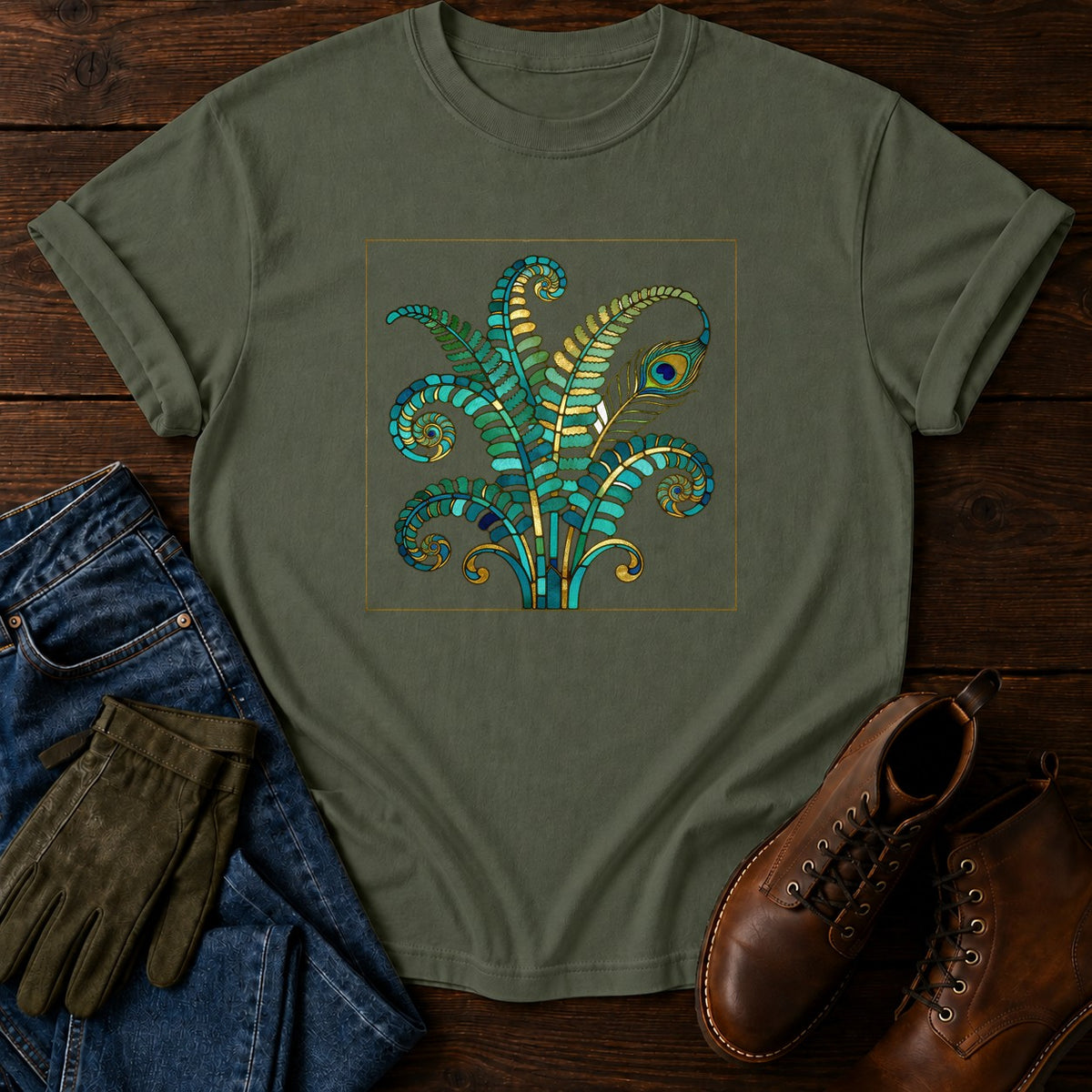 Nouveau Peacock Fern T-Shirt — Moss