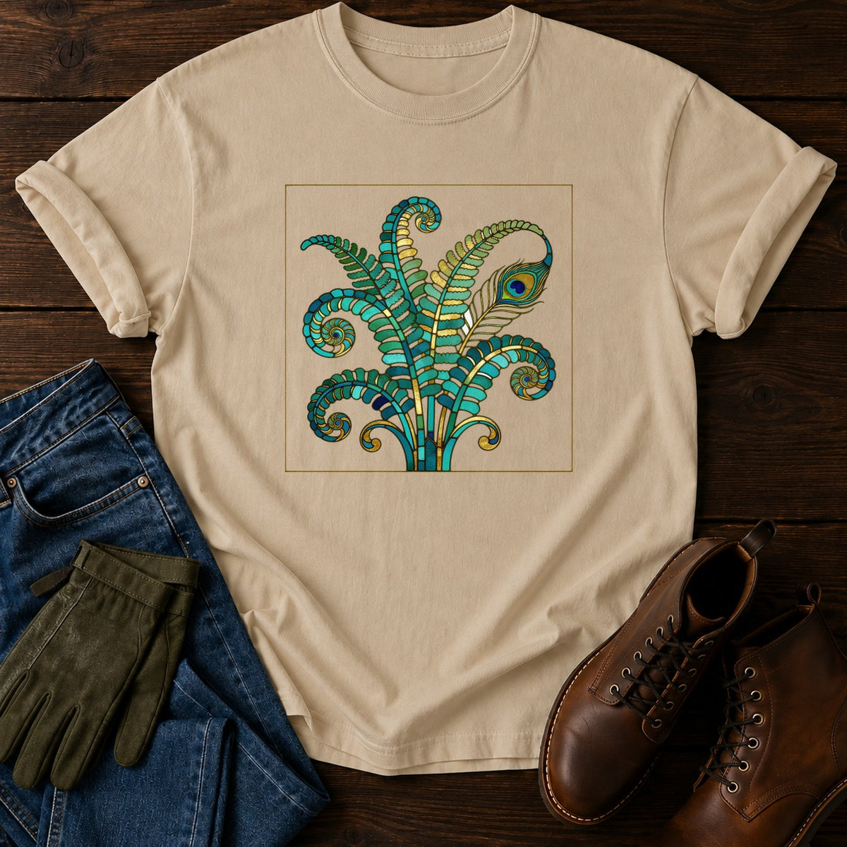Nouveau Peacock Fern T-Shirt — Sandstone