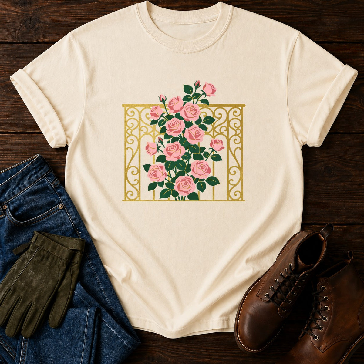 Nouveau Rose Trellis T-Shirt — Ivory