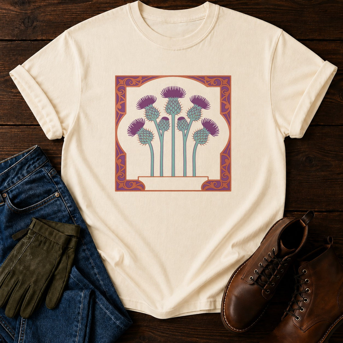 Nouveau Thistle Panel T-Shirt — Ivory
