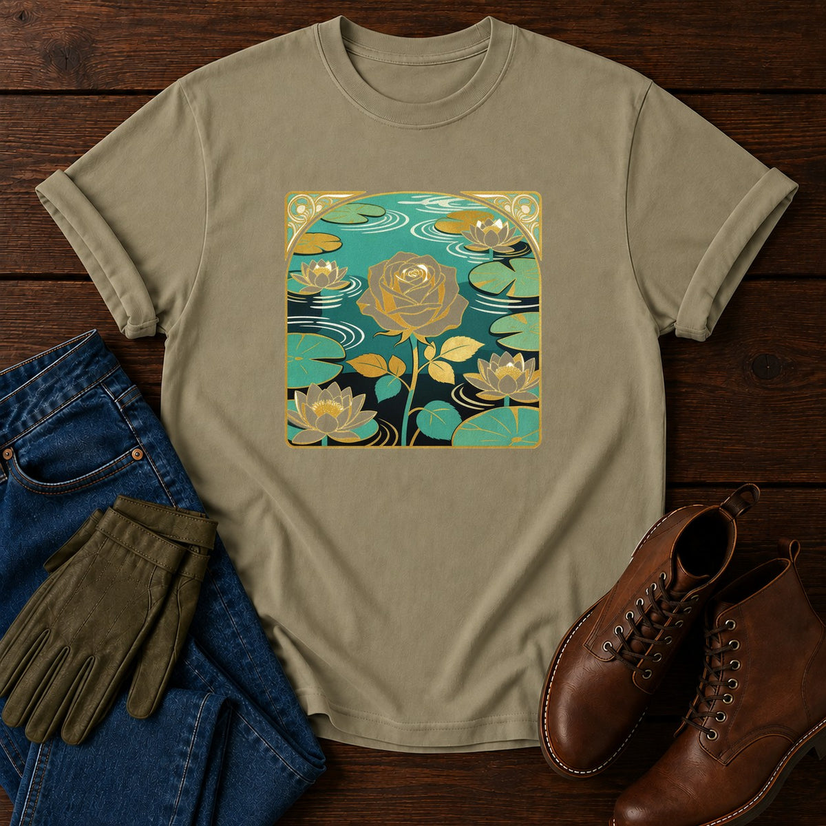 Nouveau Water Lily T-Shirt — Khaki