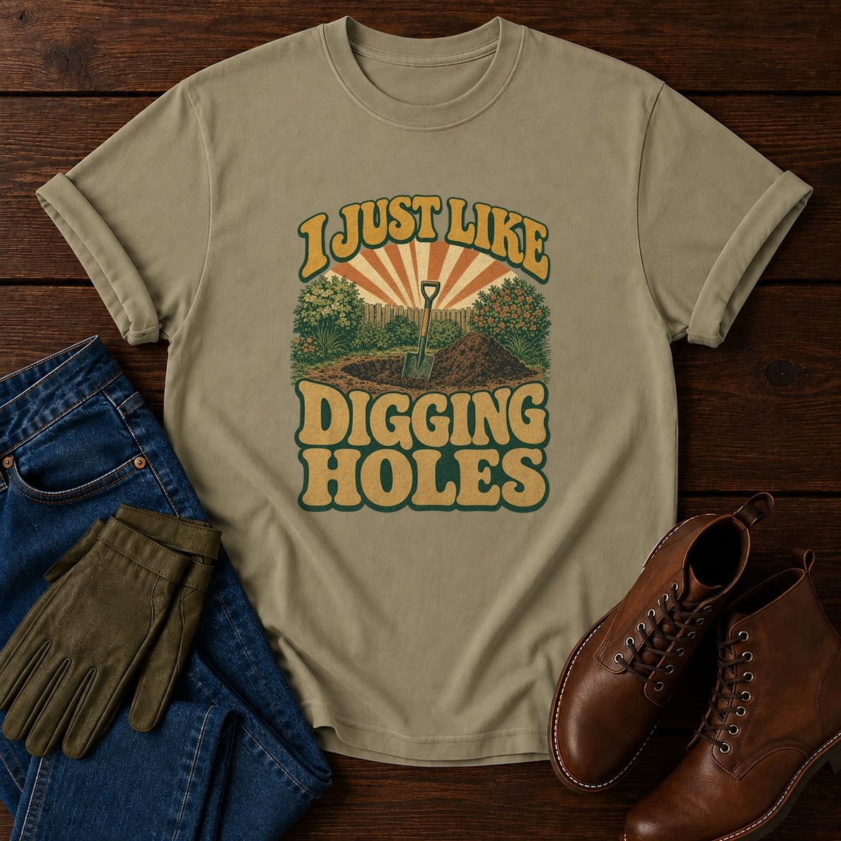 I Just Like Digging Holes T-Shirt — Khaki
