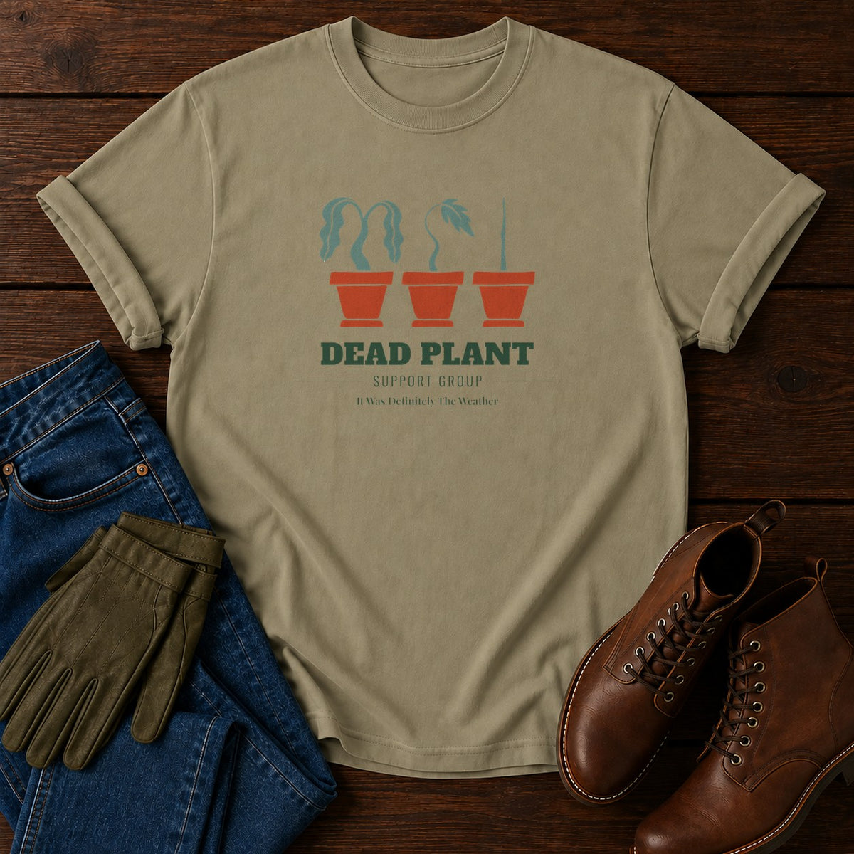 Dead Plant Support Group T-Shirt — Khaki