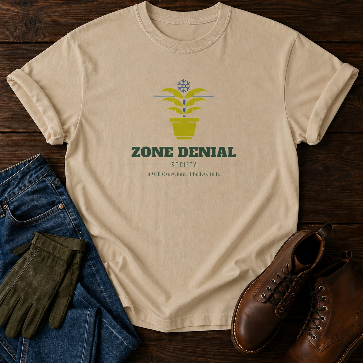 Zone Denial Society T-Shirt — Sandstone