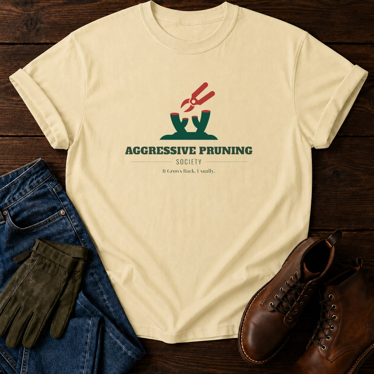 Aggressive Pruning Society T-Shirt — Butter