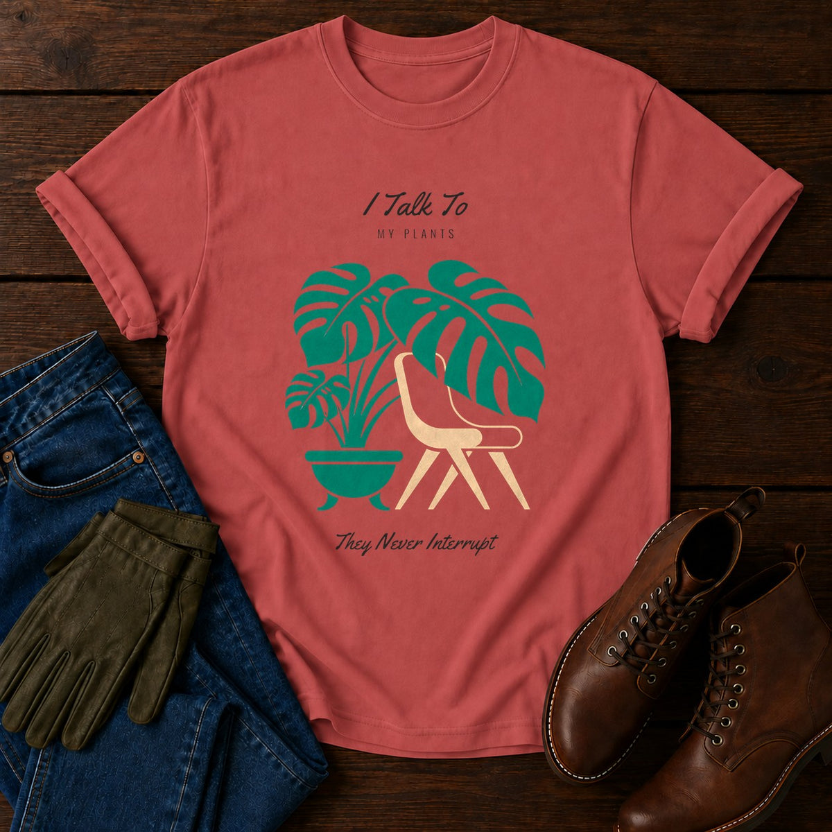 I Talk To My Plants T-Shirt — Crimson