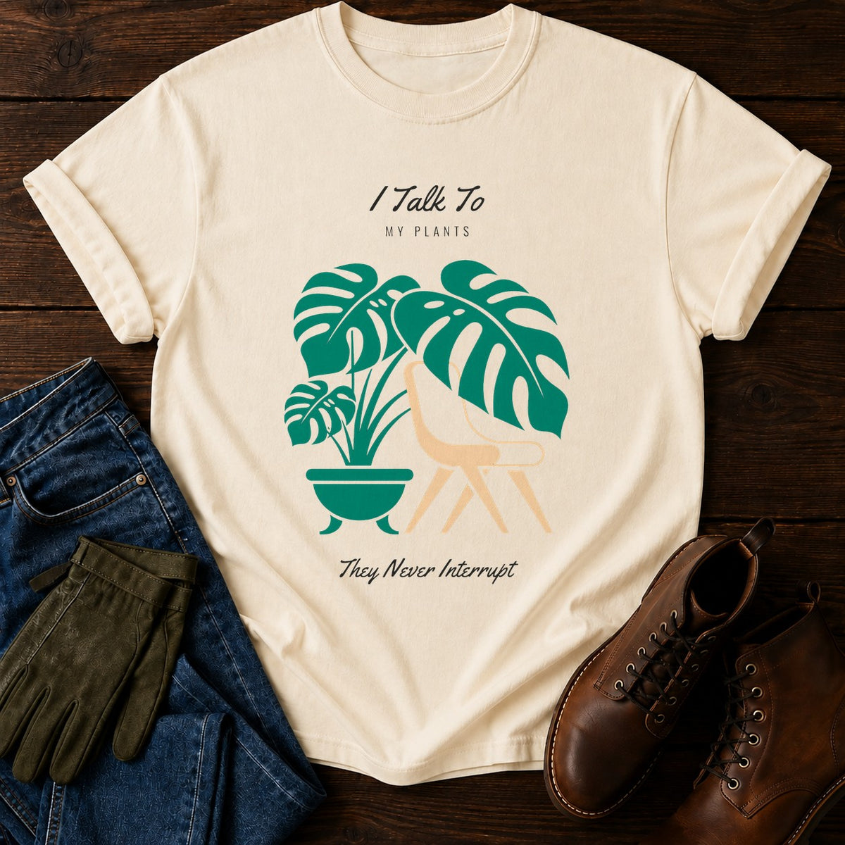 I Talk To My Plants T-Shirt — Ivory