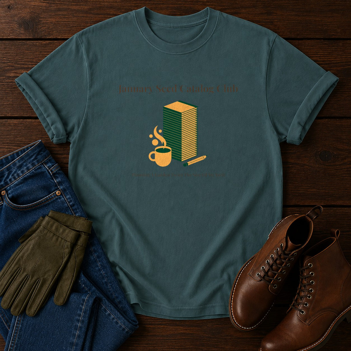 January Seed Catalog Club T-Shirt — Blue Spruce
