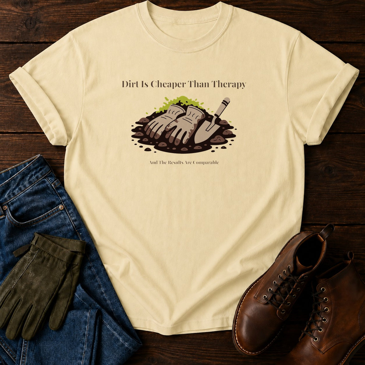 Dirt Is Cheaper Than Therapy T-Shirt — Butter