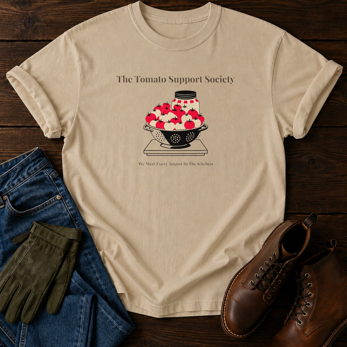 The Tomato Support Society T-Shirt — Sandstone