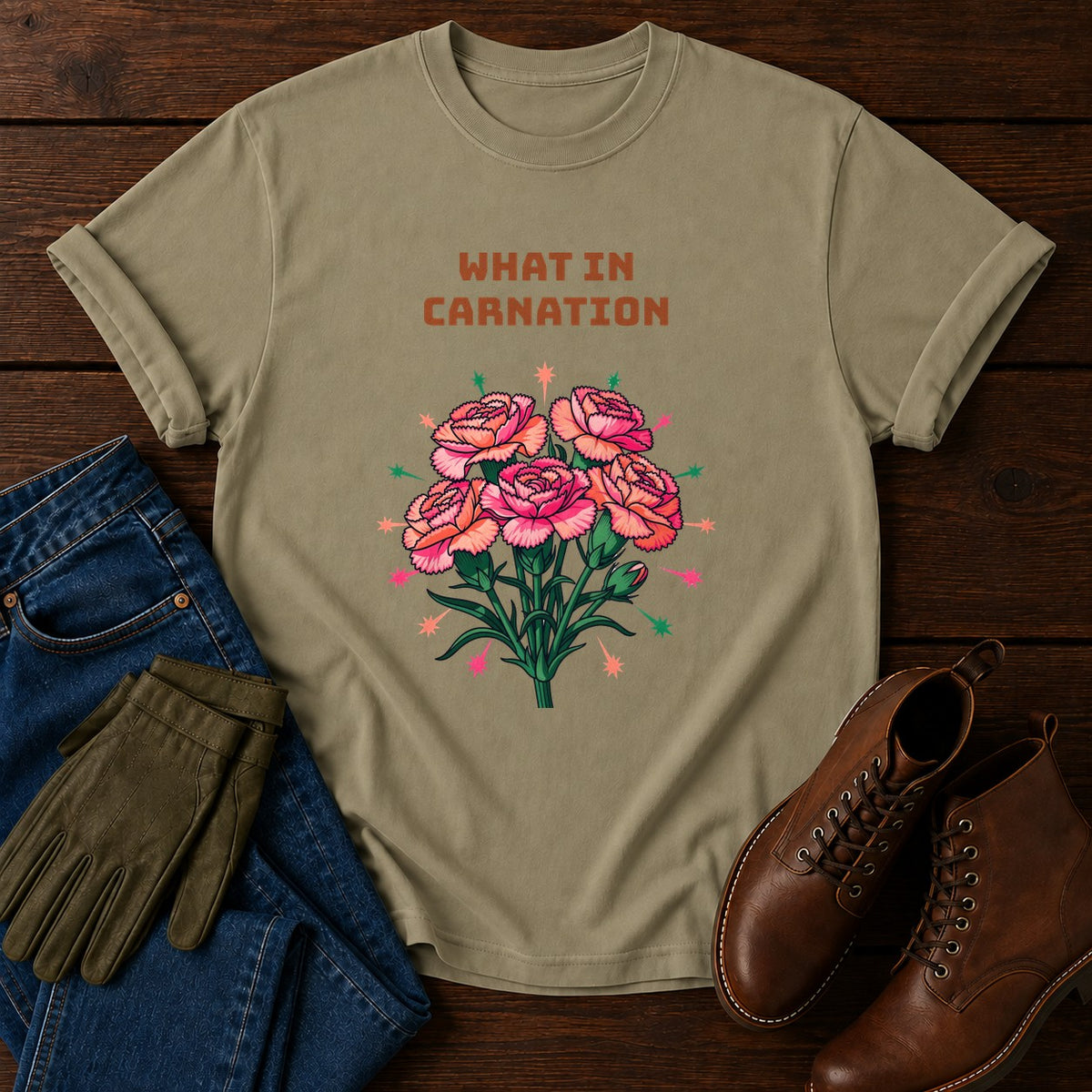What In Carnation T-Shirt — Khaki
