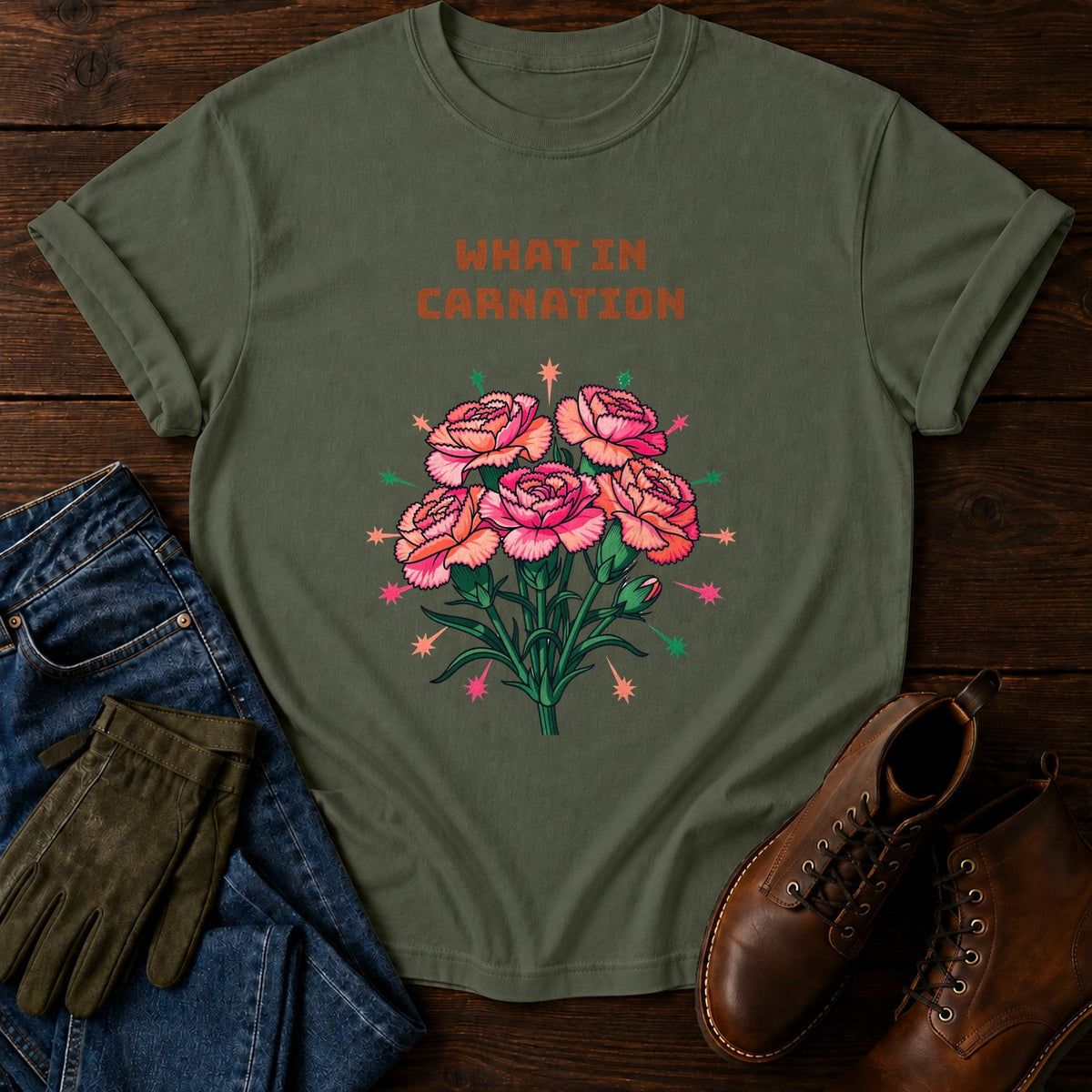 What In Carnation T-Shirt — Moss