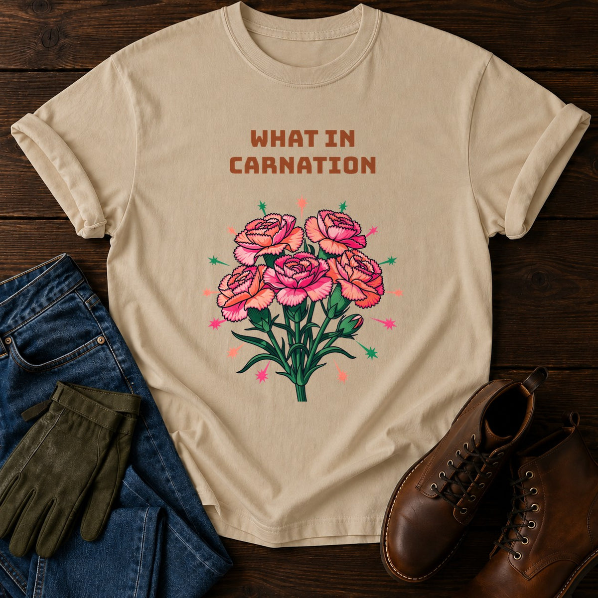 What In Carnation T-Shirt — Sandstone